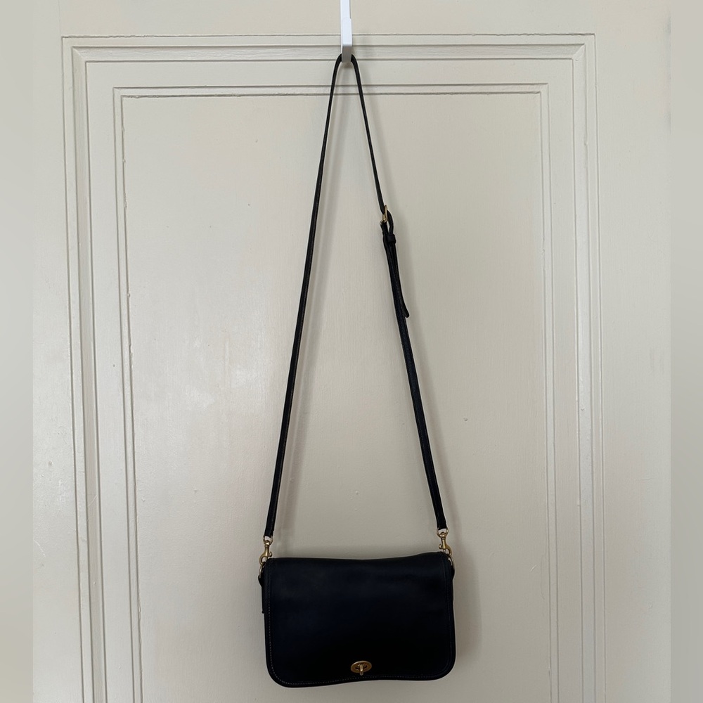 Vintage Black Leather Coach Penny Crossbody Purse - Picture 10 of 15